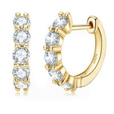 Women Men Iced Cz Yellow Gold Plated 925 Sterling Silver Huggie Hoop Earrings
