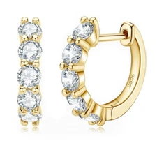 Women Men Iced Cz Yellow Gold Plated 925 Sterling Silver Huggie Hoop Earrings