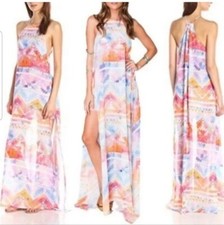 Show Me Your Mumu Bronte Maxi Dress Size M Sheer Halter Side Slits Boho Festival