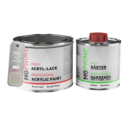 RAL 7032 Kieselgrau Pebble grey Acryl Lack glänzend 0,75 Liter Dose inkl. Härter