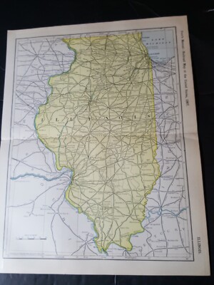 dated 1907 train route map ILLINOIS 9'' x 11'' all railroad lines in state