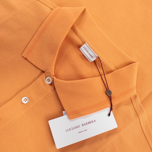 Luciano Barbera NWT Polo Shirt Size 2XL Solid Orange Pique Cotton Made In Italy