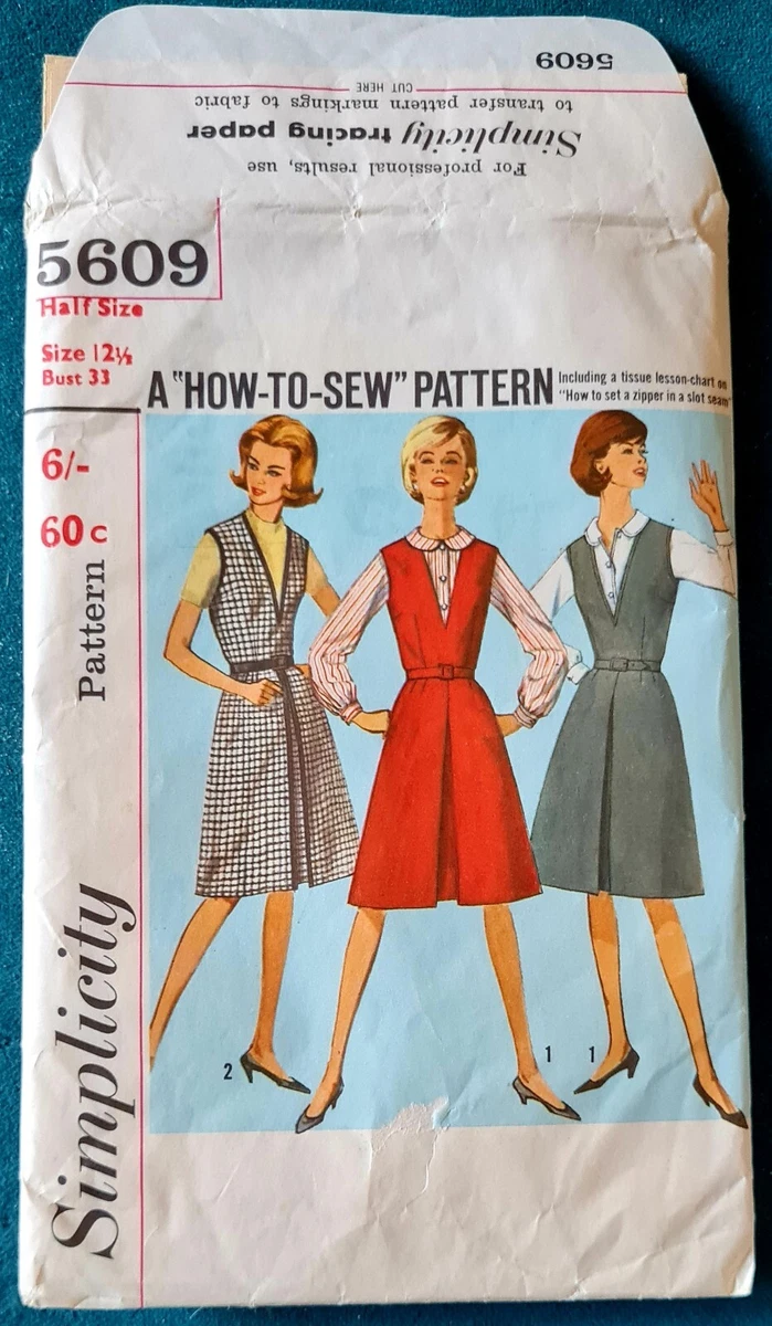 1960s Box Pleat Pinafore Dress Peter Pan Blouse Simplicity 5609