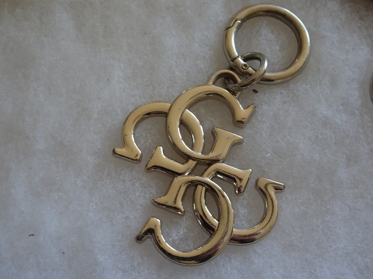 GUESS Silver Tone Metal Bag Charm KeyRing Key Fob KeyChain