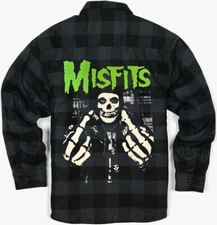 Misfits Finger American Punk Rock Band Mens's Black Plaid Flannel