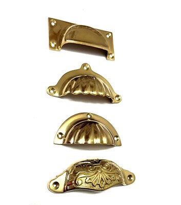 ANTIQUE SOLID BRASS CABINET CUP PULL HANDLES DOOR CUPBOARD KITCHEN ...