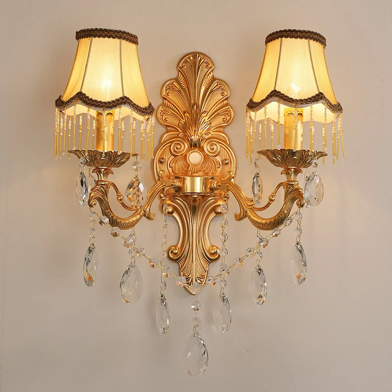 Antique Style 2 Candle Lights Golden Proch Wall Lights Sconce with Shades Loft