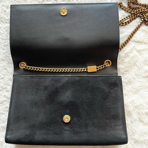 SAINT LAURENT PARIS Sequin and Beaded Floral Black Suede Kate Chain Shoulder Bag - Picture 11 of 14