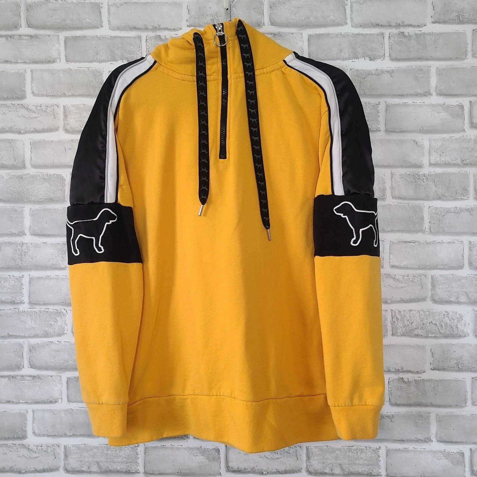 UNDERCOVER Felpa con cappuccio cane gialla vintage ROSA Victorias Secret XS ricamata