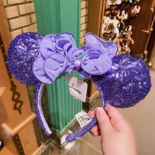Disney Parks Minnie Blue Iris Sequin Purple Hydrangea Bow Headband Ears