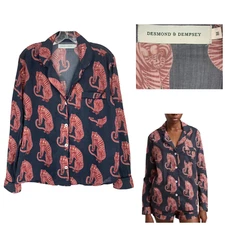 Desmond & Dempsey London Sz M Sansindo Navy Pink Tiger Pajama Pyjama Top Only