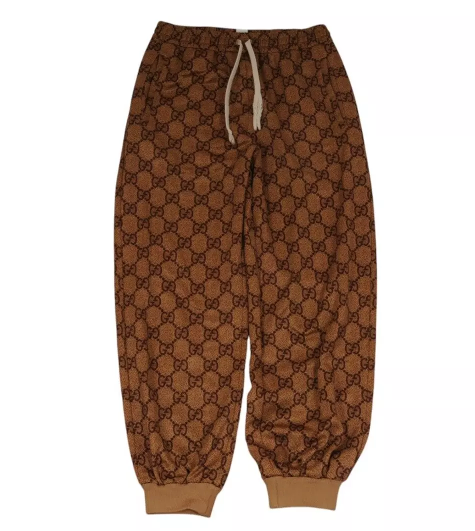 Pantalon de survêtement femme Gucci imbriqué G taille S marron coton GG Supreme
