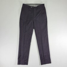 Calvin Klein Men's Dress Pant Trousers Purple Plaid Poly Blend x SLIM 30x30 NEW