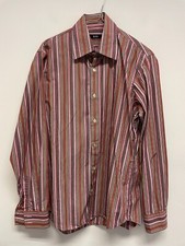 HUGO BOSS PURE COTTON LS SHIRT IN PINK MIX STRIPE SIZE 15.5 EXC. S302 