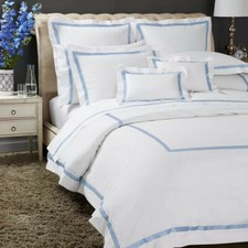 950 MATOUK PERCALE MILANO KING FITTED SHEET LOWELL 2 SHAM NECKROLL SET SKY BLUE