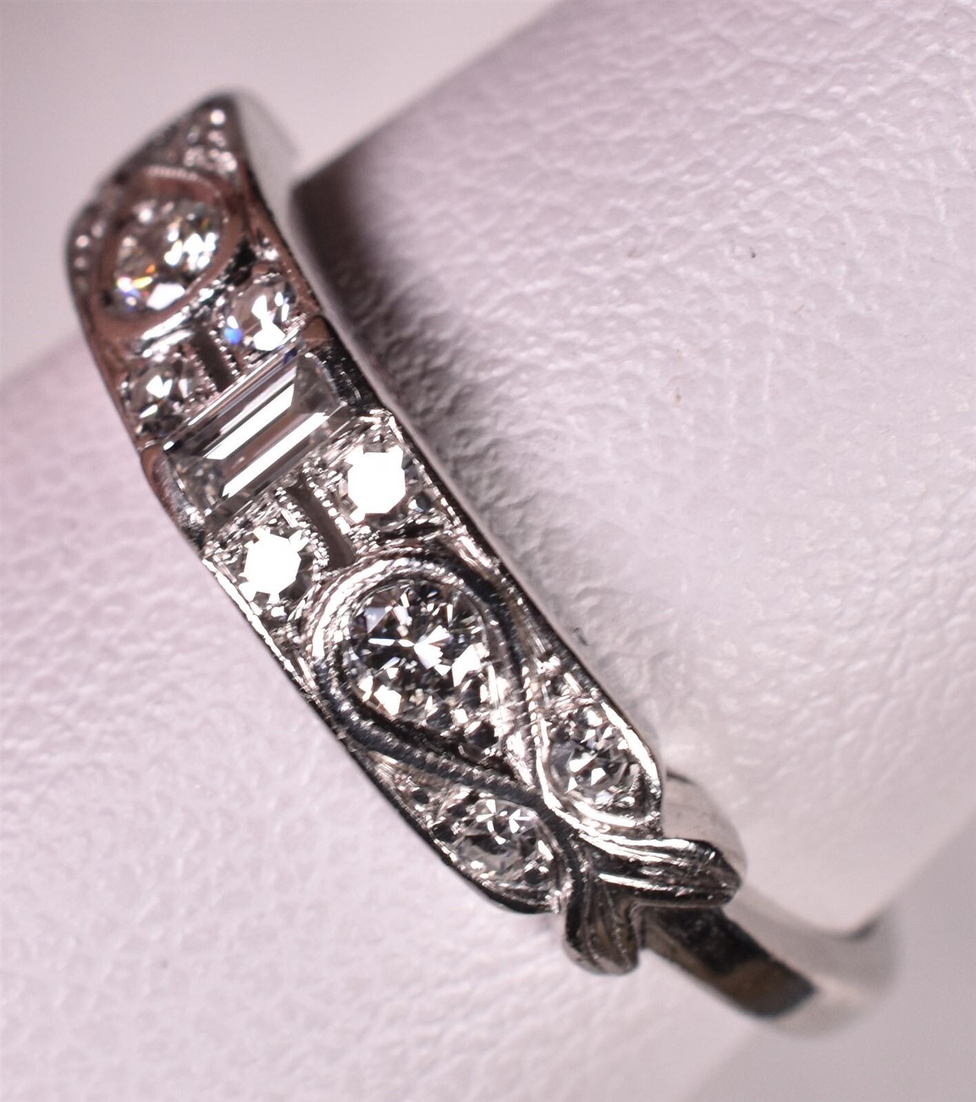 Antique Platinum Diamond Band Stack Ring Size 6 1… - image 3