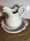 Vintage Frankoma Pottery Gray Glazed Small Pitcher #F30A And Bowl Set  #30B