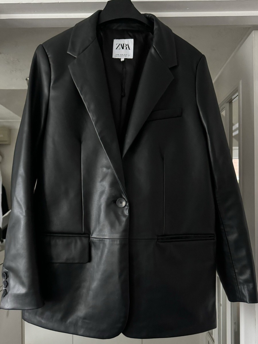 ZARA Black Faux Leather Masculine Blazer Jacket Size XS Ref 4432