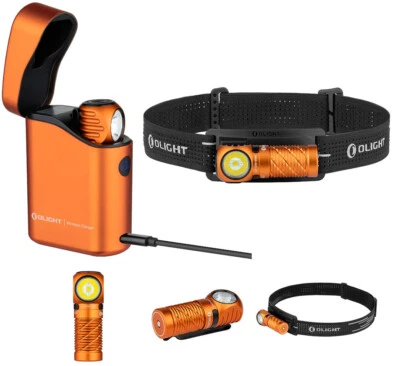 Olight Perun 3 Mini Orange Premium CW Headlamp/Flashlight, Red/White LED, 1250L