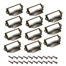 10pcs Label Holder Pull Handles Vintage Iron Bronze Tone 90x41mm Screws