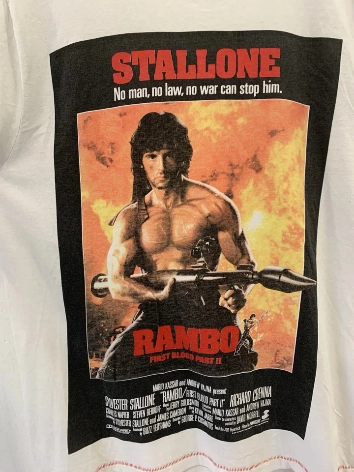 Rambo T-Shirt Stallone First Blood Part II Movie Poster Graphic White Size L#Z58 - Image 3 of 4