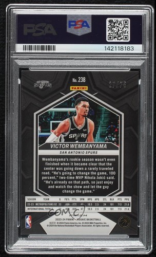 2023-24 Panini Mosaic Rookies Teal Prizm 27/75 Victor Wembanyama PSA 9 MINT 3d3 - Picture 2 of 3