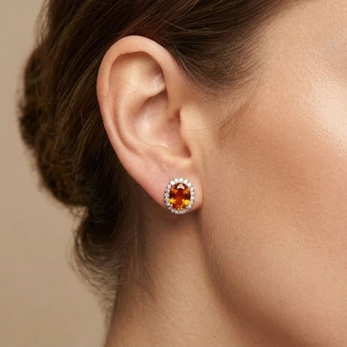 Estate Golden Fire Sapphire 8Ct 925 Sterling Silver Rose Gold Handmade Earrings