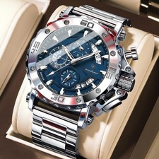 POEDAGAR Men Calendar Luminous Waterproof Stainless Steel Fashion Quartz Watch