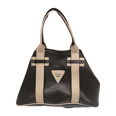 Guess Monogrammed Signature Tote Bag Brown Large Rolled Double Handle Logo