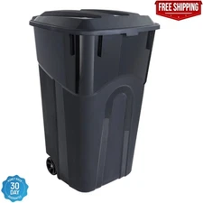 Hyper Tough 32 Gallon Wheeled Heavy Duty Plastic Garbage Can, Attached Lid,Black