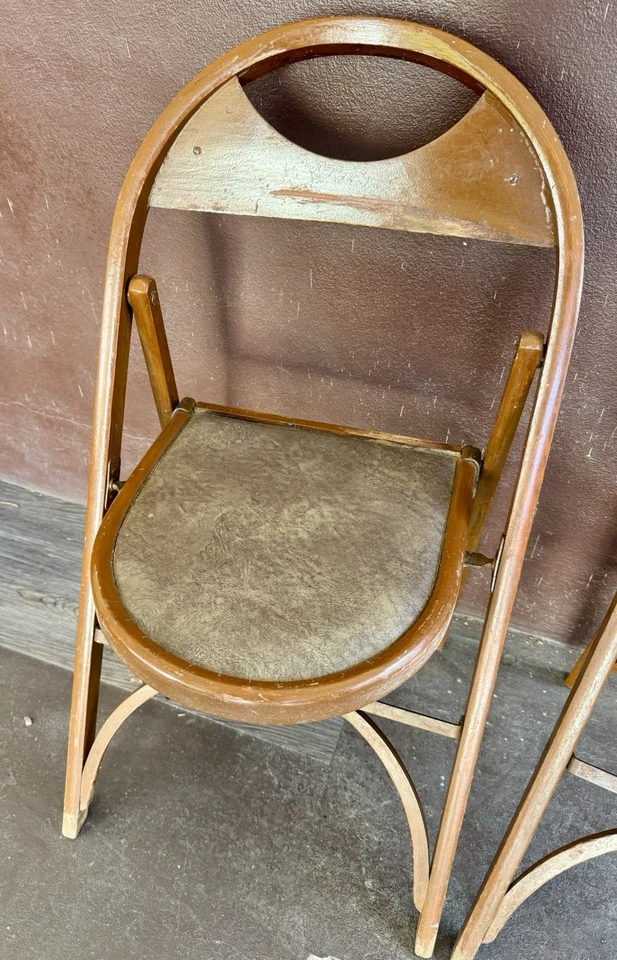 2 VTG Bent Wood Funeral Home Folding Chairs 1950s Danish Style Pad Seats MCM VGC - Image 2 of 4