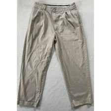 90s VTG Polo Ralph Lauren Men 35x30 Hammond Pant Tan Pleated Cuffed Chinos Holes