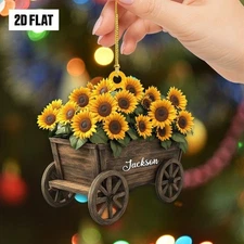 Personalized Sunflower 2D Flat Ornament, Custom Name Sunflower Christmas Gift