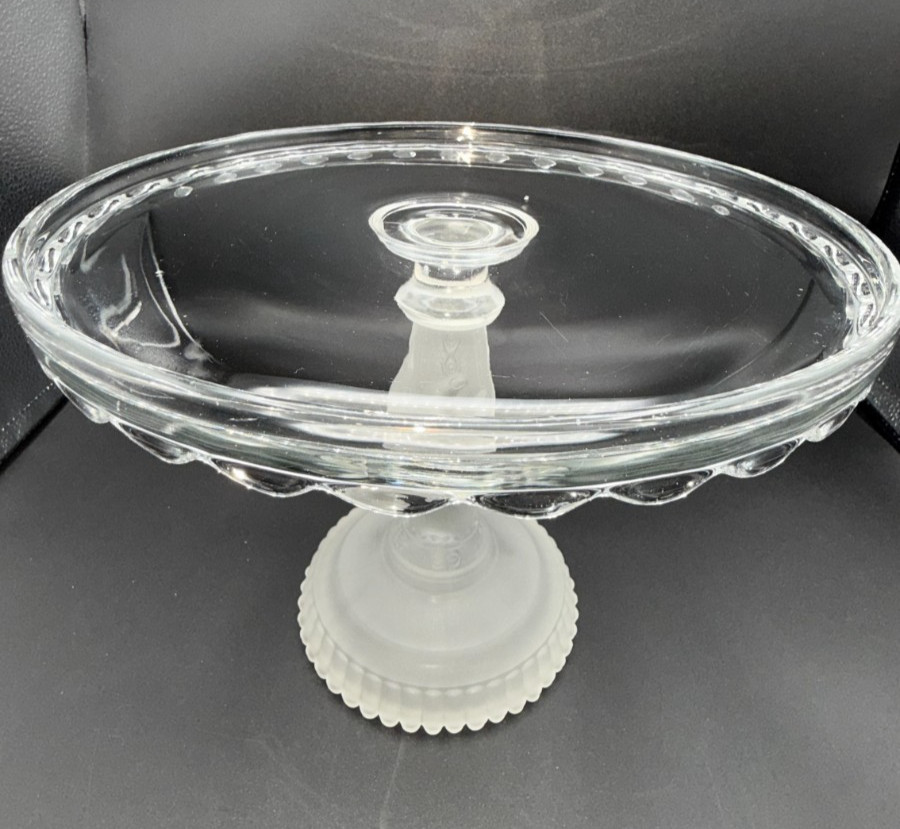 CAKE PLATE STAND Hobbs Brockunier TREE OF LIFE  w/FROSTED HAND Pedestal EAPG