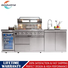 6-Burner Outdoor Kitchen Barbecue Island Grill w/ Cooler & Sink 85000BTU LPG
