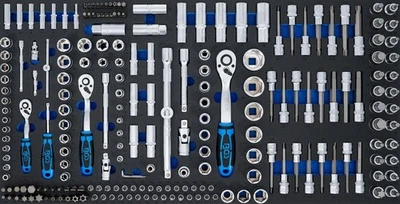 Steckschlüssel-Satz 216-tlg 1/4" 3/8" 1/2" Werkstattwageneinlage Ratschen Set - Bild 1 von 4