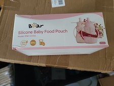 2pk Bear Reusable Silicone Baby Food Pouches, Pink White, BPA Free, Easy Grip