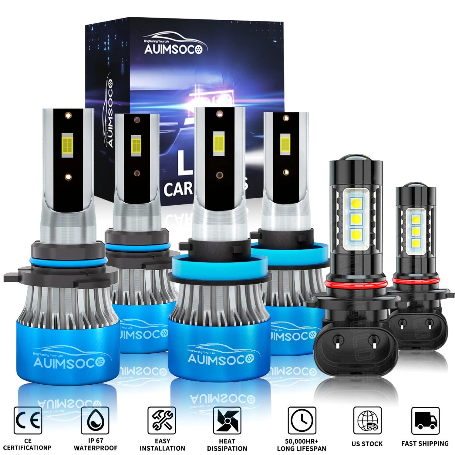 For Ford F 150 2015-2023 6500K Front LED Headlight High/Low Beam+Fog Light Bulbs