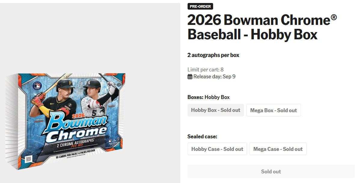 2026 Bowman Chrome Baseball Hobby Box PRESALE Confirmed 9/9 2 Guaranteed Autos! view 2