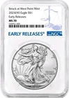 2024 (W) $1 American Silver Eagle NGC MS70 ER Blue Label