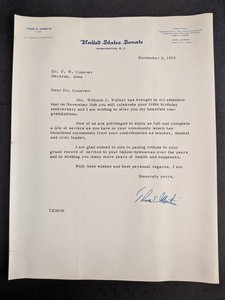 Thomas E. Martin (d. 1971) Signed 1959 Letter - Iowa Representative - Congress