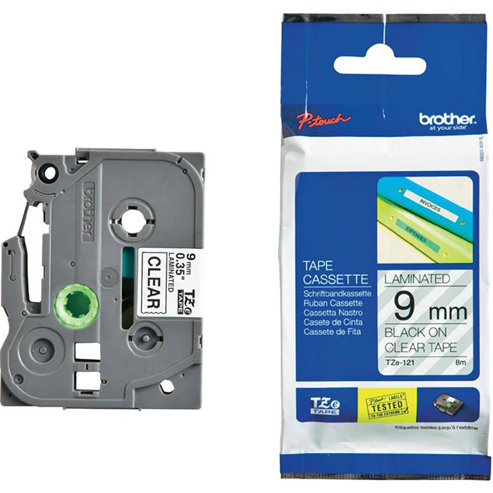 Brother TZe-121 Black On Clear Laminated 9mm P-Touch Labelling Tape (TZ121)