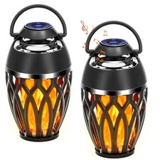 2 Pack Outdoor Bluetooth Speakers LED Flame Light Portable Wireless Audio