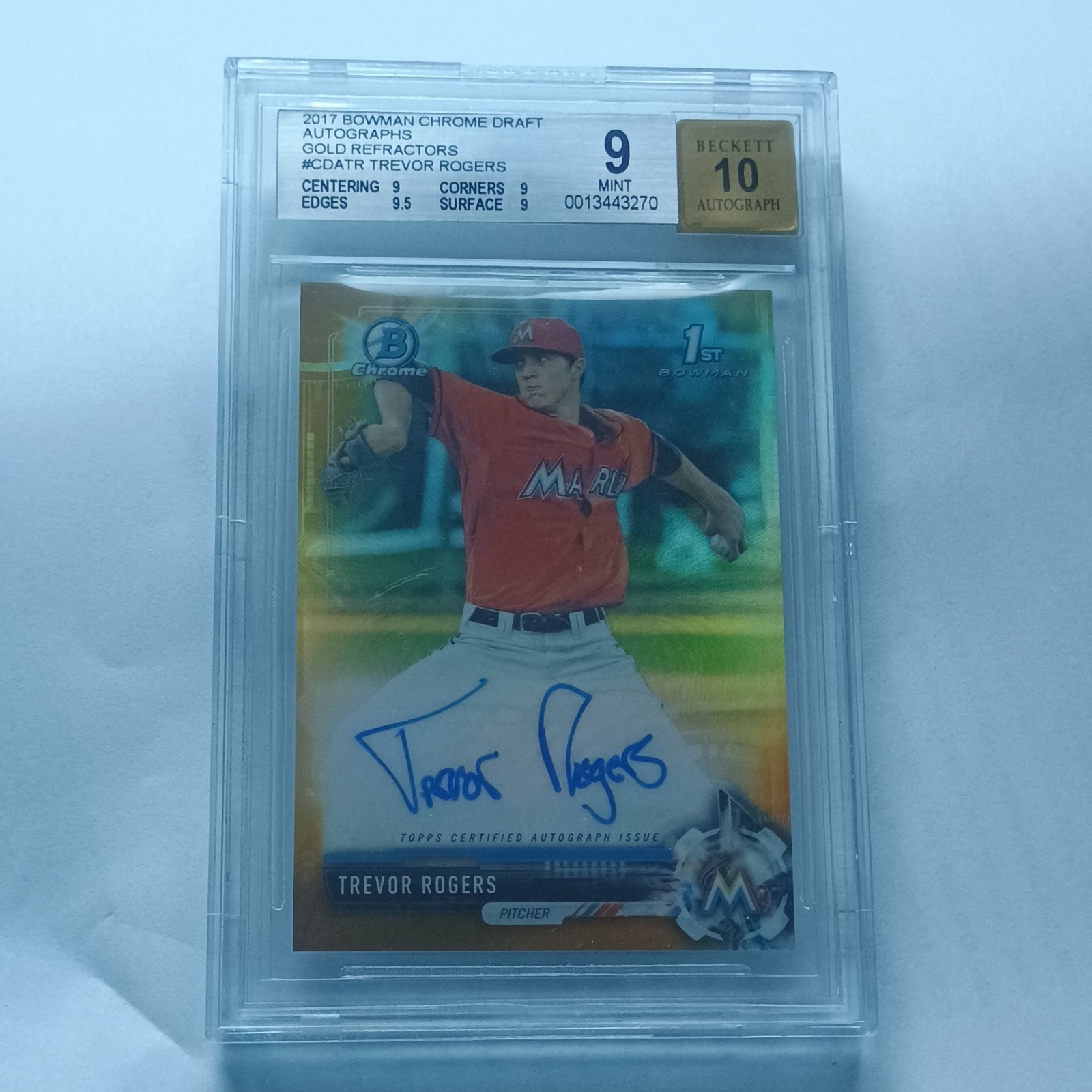 2017 Trevor Rogers Bowman Chrome Draft Gold Refractor Auto 25/50 BGS 9 RC 🔥