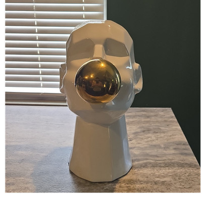 White & Gold Glossy Ceramic Head Sculpture Figurine, Freestanding Decor