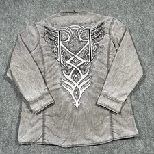 Roar Shirt Mens 3XL Gray Signature Embroidered Long Sleeve Y2K Button Up Grunge