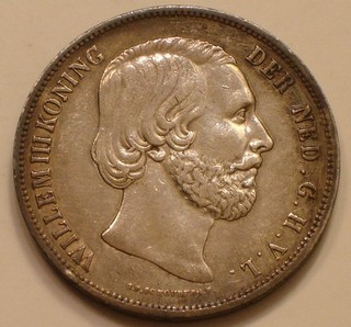 1854 SILVER 2 & 1/2 Gulden of Netherlands .7596 oz ASW