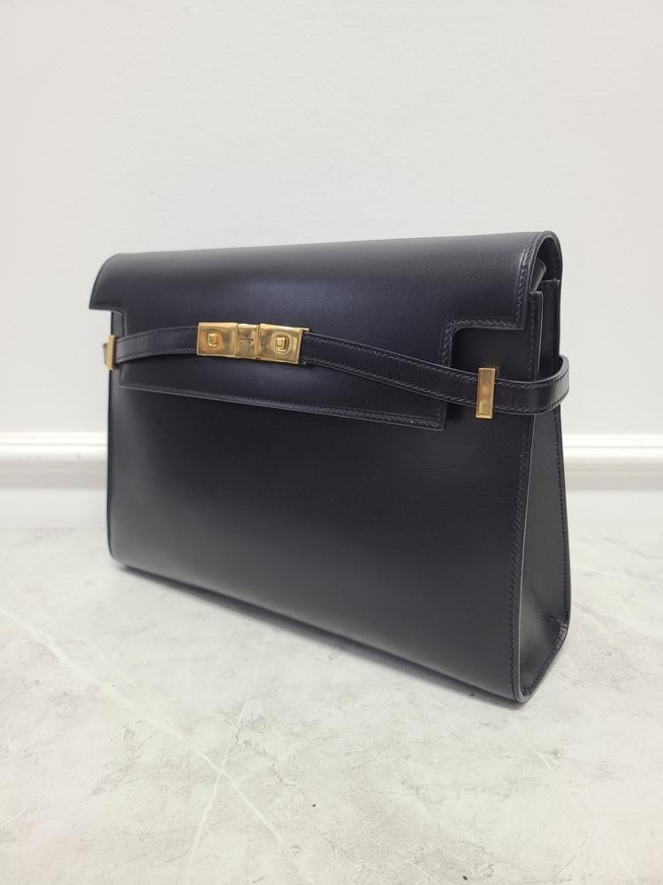 Borsa a tracolla Saint Laurent nera tono oro Manhattan media con scatola 105289822