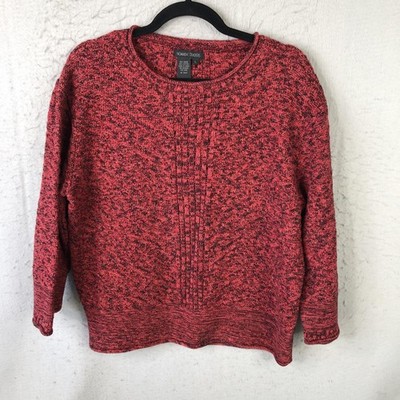 Nomadic Traders Sweater Womens Large Red Herringbone Knit Crew Neck Pullover