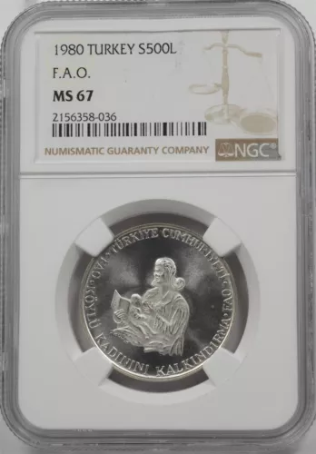Turkey 1980 500 Lira NGC MS67 F.A.O NG2083 combine shipping
